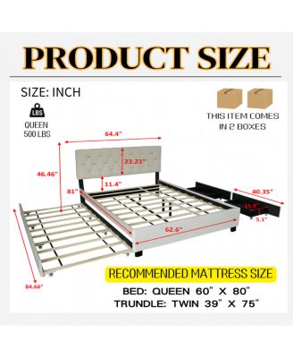 Velvet Queen Bed with Twin Trundle and 2 Storage Drawers