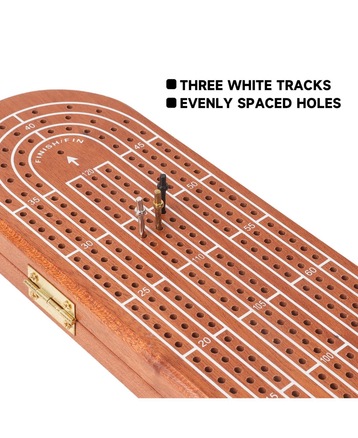 Gse Games & Sports Expert 3-Track Wooden Cribbage Board Game with Playing Cards, Metal Pegs and Storage Area for Family Game