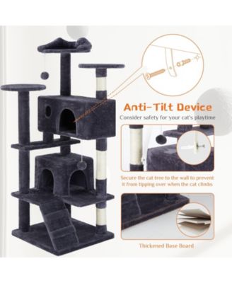 54in Dark Blue Multi-Functional Cat Tree: Climbing Frame, Lounge, Detachable Toy