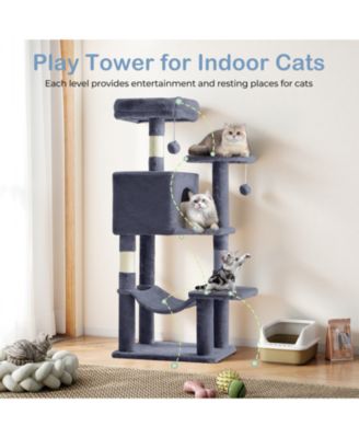 44in Cat Tree Tower: Multi-Cat Climbing, Sisal Posts, Extended Platform, Hammock