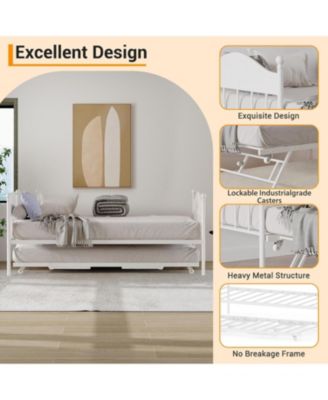 Twin Day Bed with Trundle Bed, Modern Sofa Bed Frame with Foldable Design, Metal Bed Frame ï¼† Heavy Duty Steel Slats