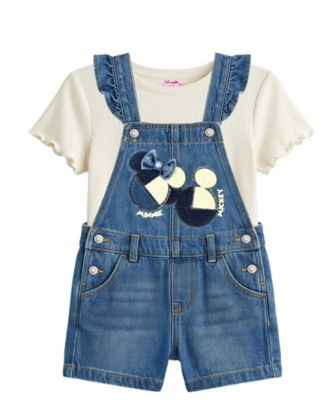 Girls' 2T-6X Short-Sleeve T-Shirt and Minnie Denim Shortall, 2-Piece Set