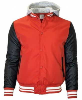 Men's Ribbed Collar Hooded Varsity Jacket