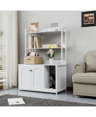 Litter Box Enclosure with 2 Storage Shelves