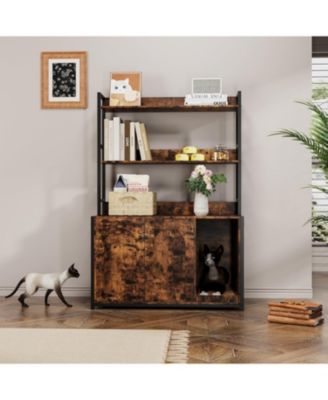 Litter Box Enclosure with 2 Storage Shelves