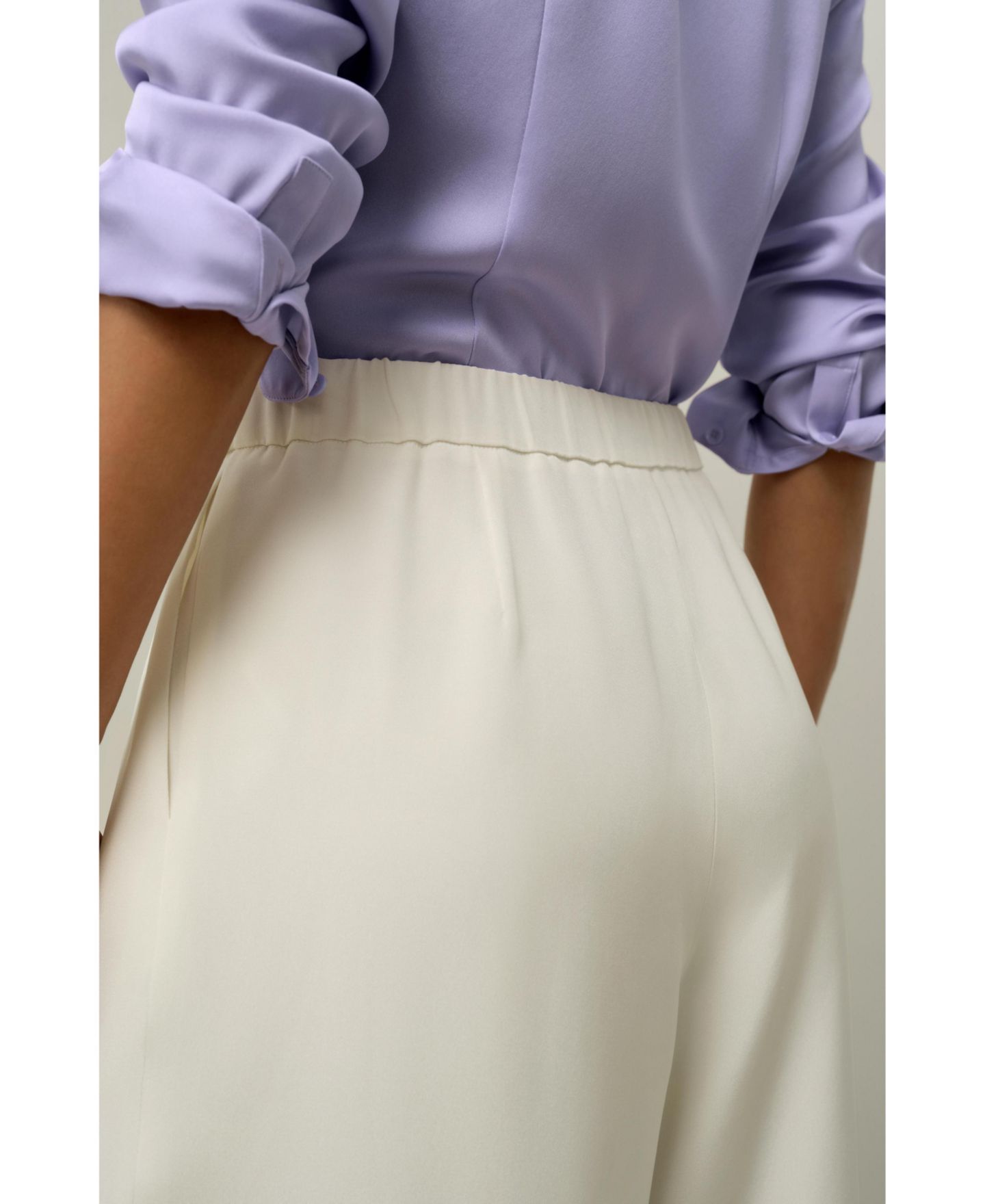 Женские брюки LILYSILK Heavy-Weight Silk Crepe Wide-Leg, цвет: Натуральный белый — фото 6