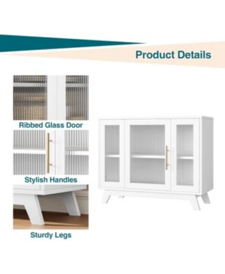 36" Sideboard Buffet Cabinet with storage, farmhouse style, glass doors and adjustable shelves for dining room or living room