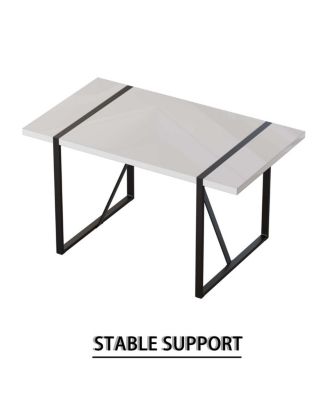  55" Modern Rural Industrial White Dining Table with Black Metal Legs