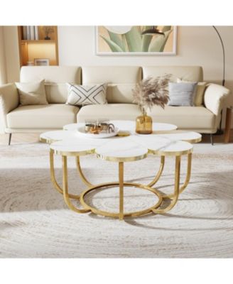 White and Gold Coffee Table, Flower-Shaped