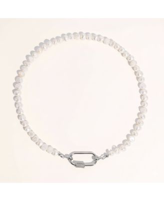 Freshwater Pearl Necklace with Silver Carabiner Clasp