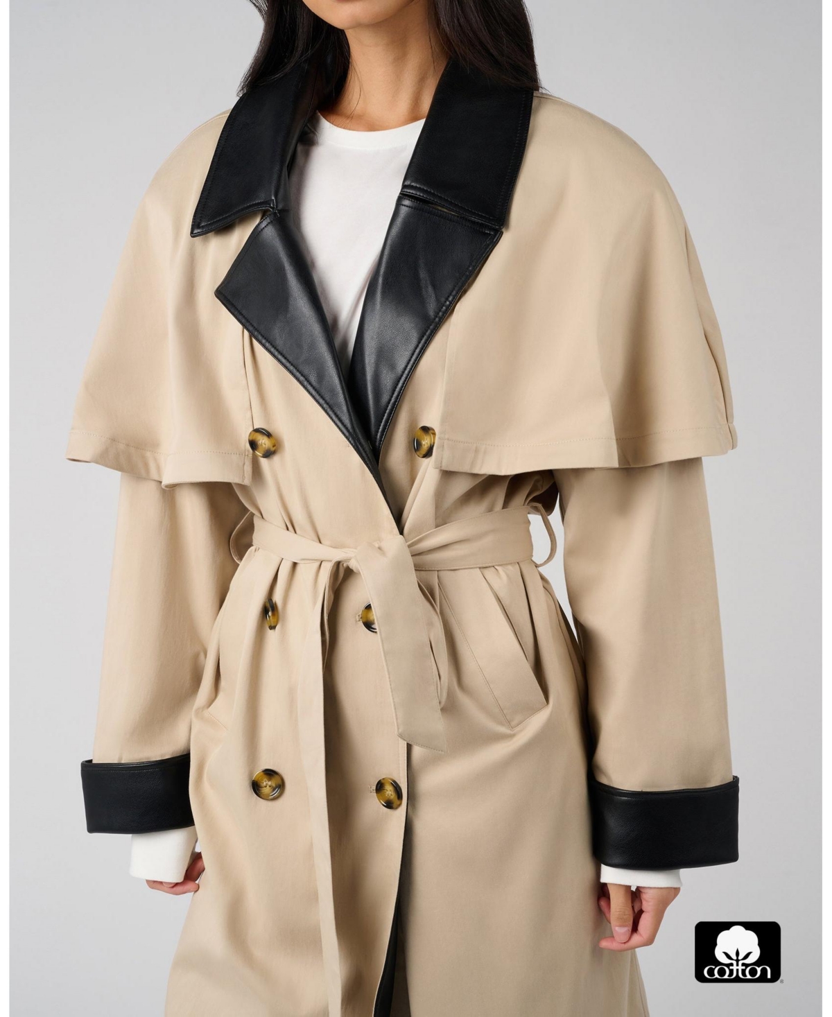 WeWoreWhat Women's Leather Trim Trench Coat