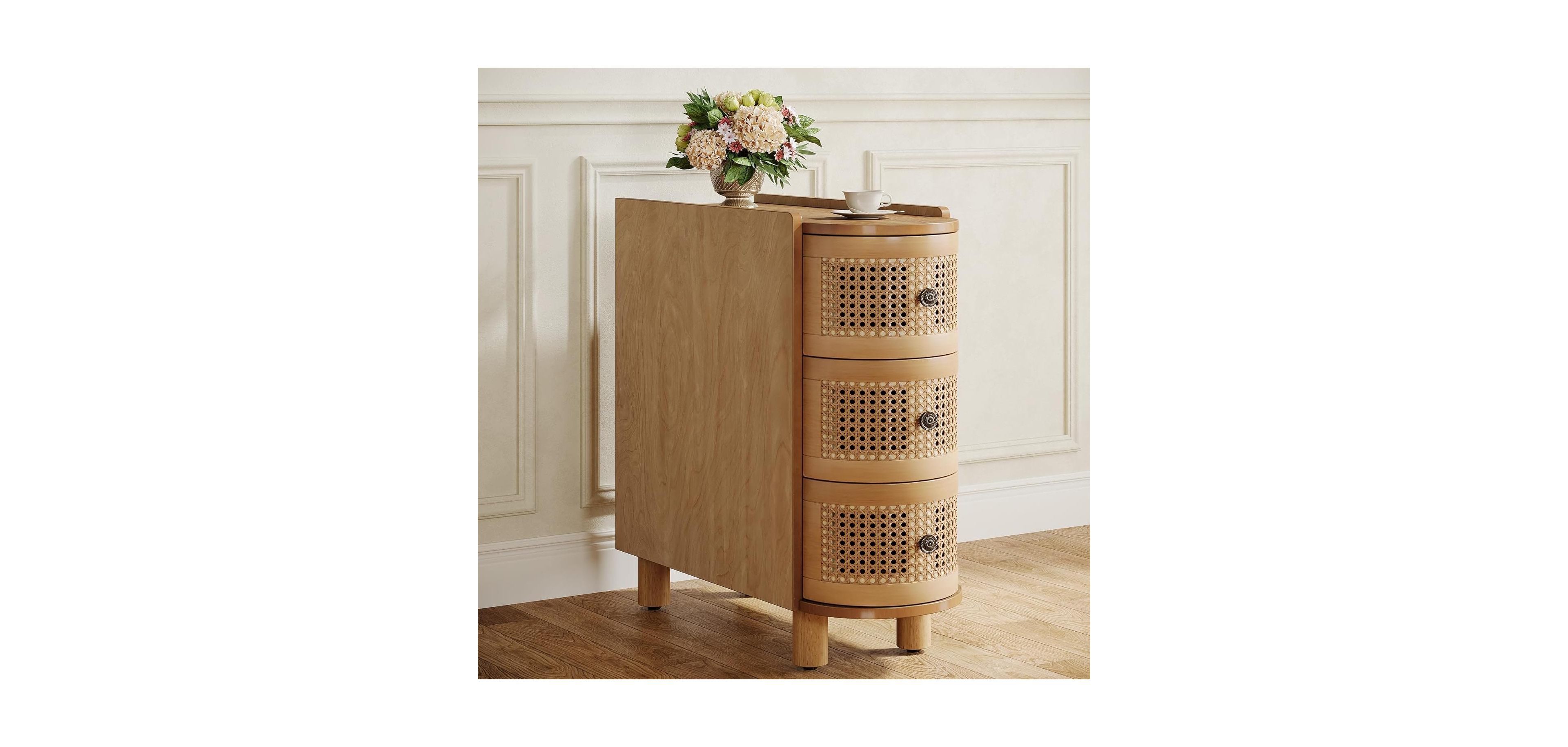 Tribesigns 3-Drawer Rattan Side Table, No Assembly Required