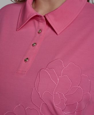 Plus Size Floral Polo Short-Sleeve Top