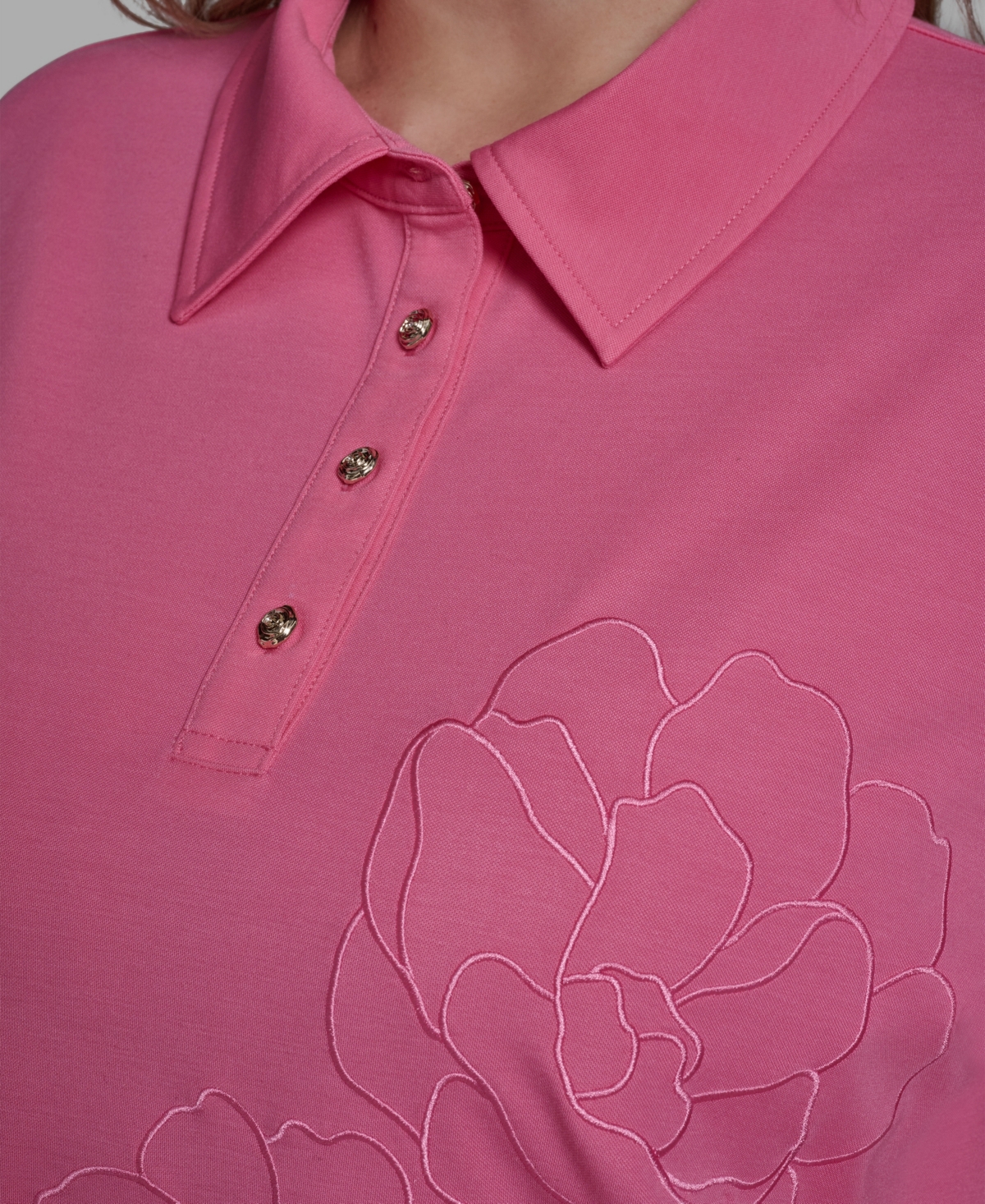 Karl Lagerfeld Paris Plus Floral Polo Short-Sleeve Top