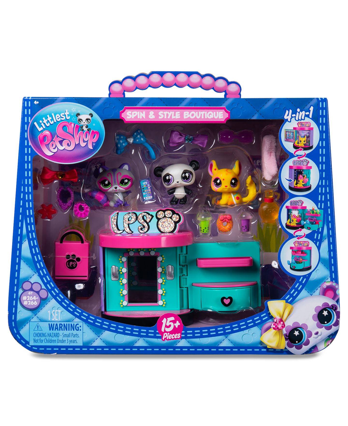 Детский игровой набор Littlest Pet Shop Bobblin' Pets Spin & Style Boutique Folds-Up 4-Pet Playset, Ages 4+ — фото 4
