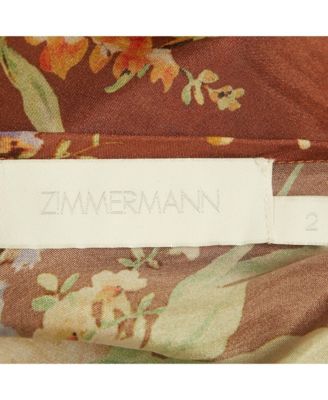 Womens Brown Floral Print Silk Belted Zinnia Dress