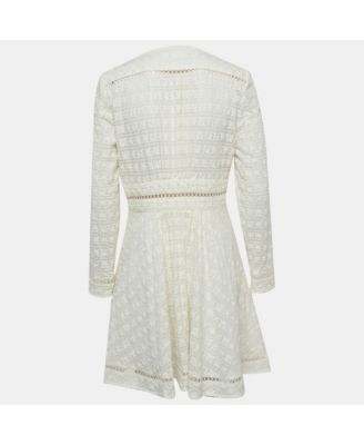 Womens Cream Zephyr Broderie Cotton Plunge Neckline Mini Dress