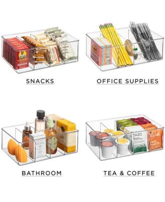 2 Pack Storage Bins with Dividers - Store Tea Bags, Seasonings, Drink Packets, Oatmeal