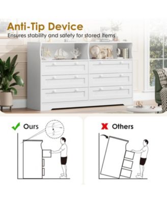 Dresser for Bedroom with 6 Drawers, 55" Wide Wooden Bedroom Dresser with LED Lights & Power Outlet, Modern Large TV Dresser