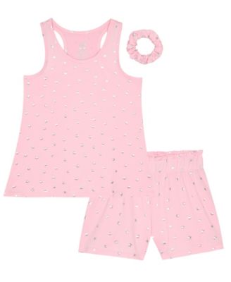 Girls' 7-16 Foil Print Tank Top, Short Pants & Scrunchie, 3-Piece Set