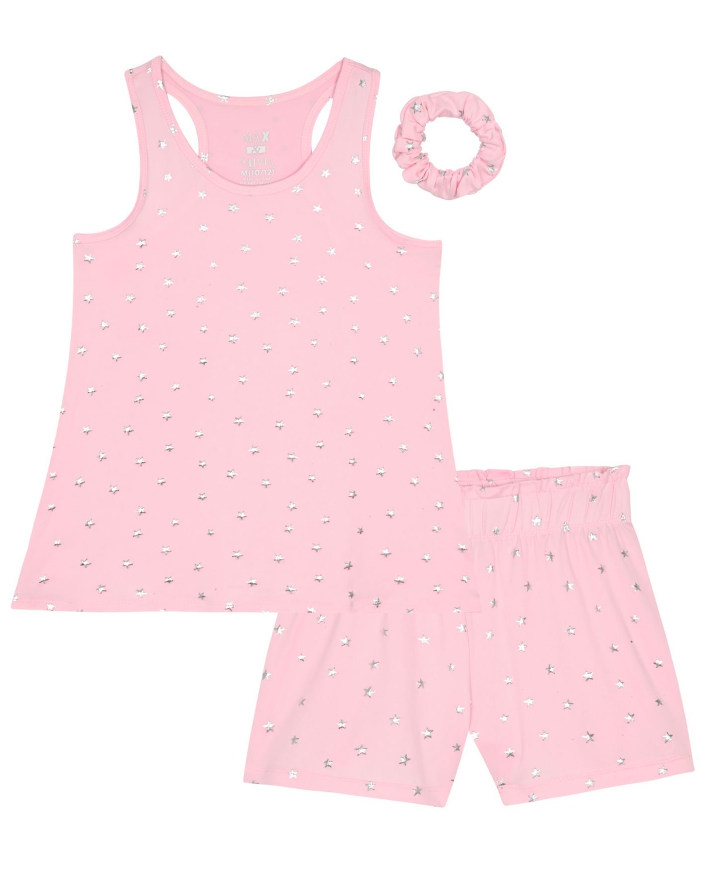 Max & Olivia Girls' 7-16 Foil Print Tank Top, Short Pants & Scrunchie, 3-Piece Set, цвет: Розовый — фото 1