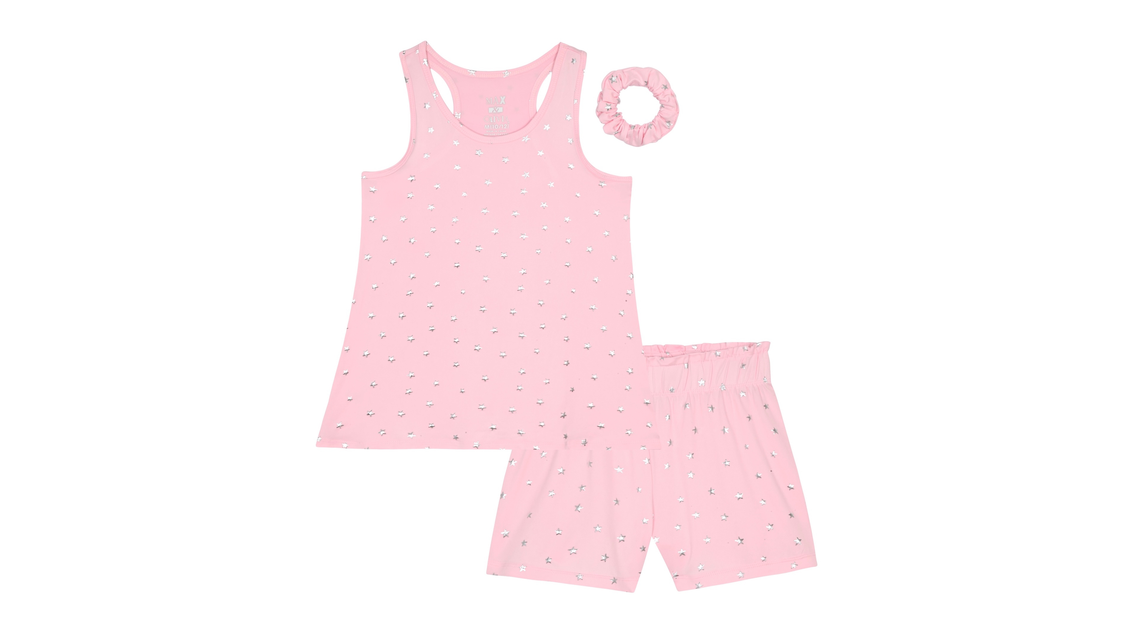 Max & Olivia Girls' 7-16 Foil Print Tank Top, Short Pants Scrunchie, 3-Piece Set