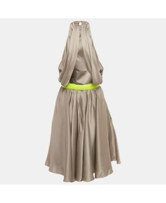 Women's Grey Silk Belted Halter Neck Mini Dress