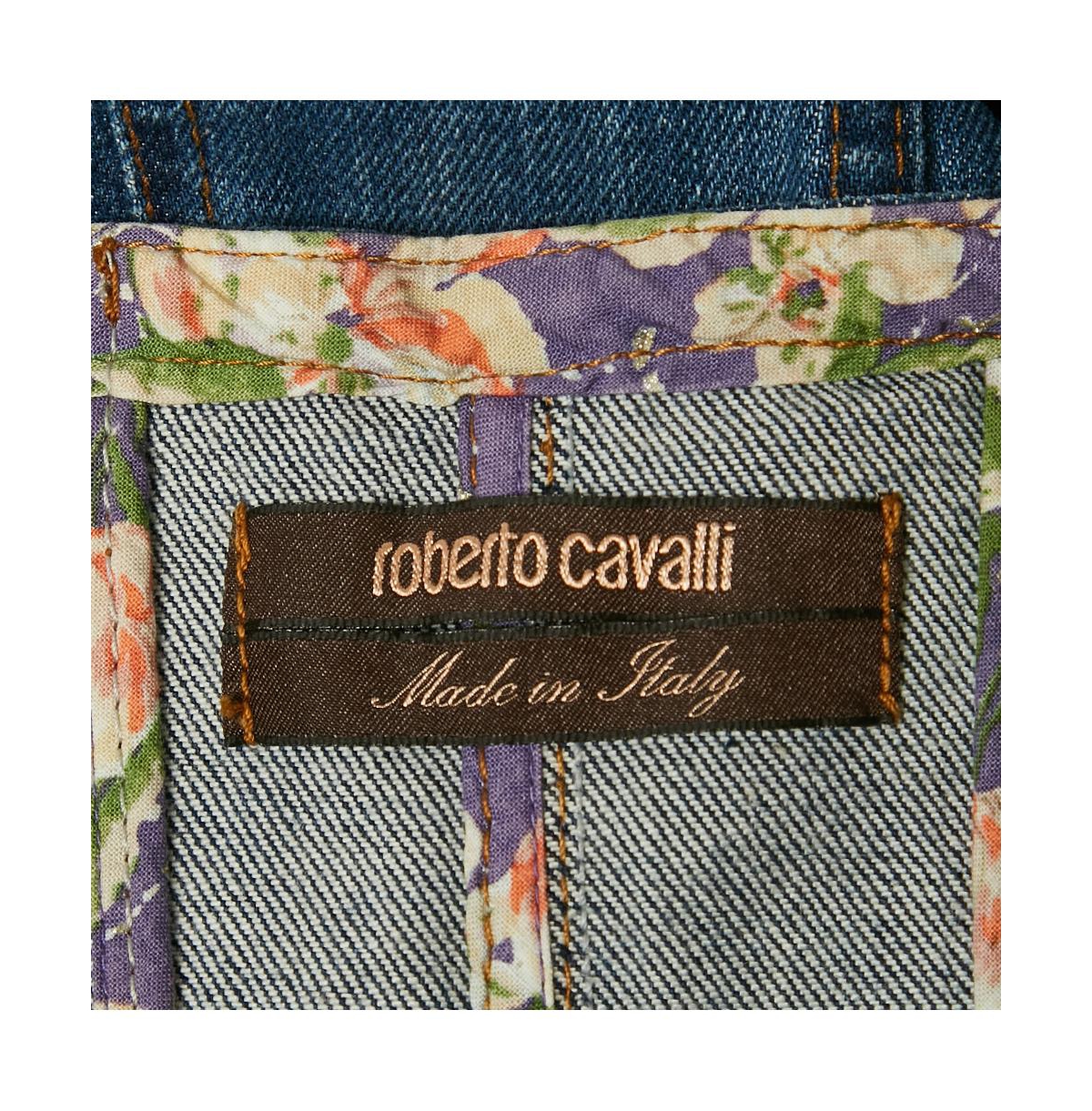 Pre-Owned Roberto Cavalli Women's Blue Denim Embellished Bustier Mini Dress