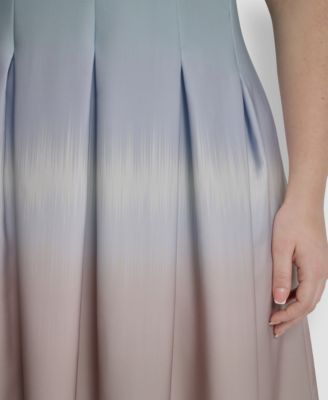 Plus Size Pleated Jewel Neck Sleeveless Midi Dress