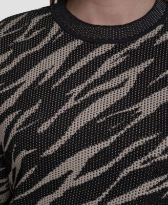 Women's Pointelle Jacquard Animal Print Pull-On Sweater