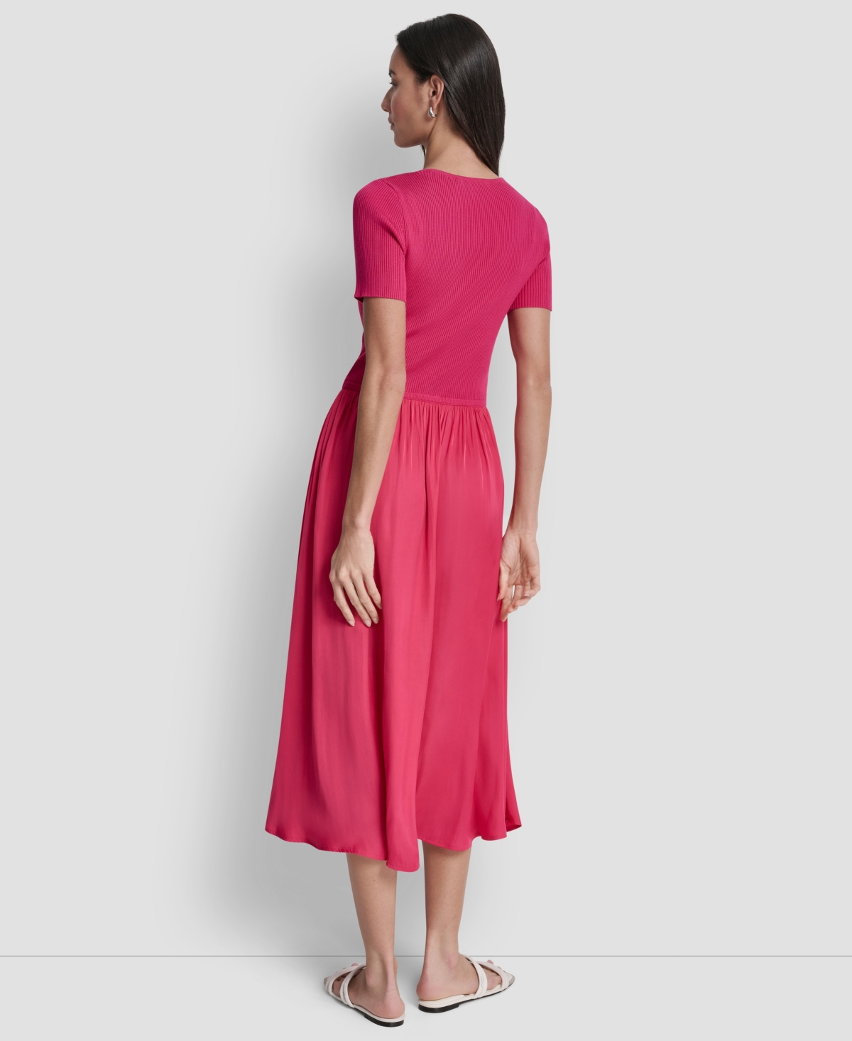 Dkny Women's Short-Sleeve Mixed Media Midi Sweater Dress