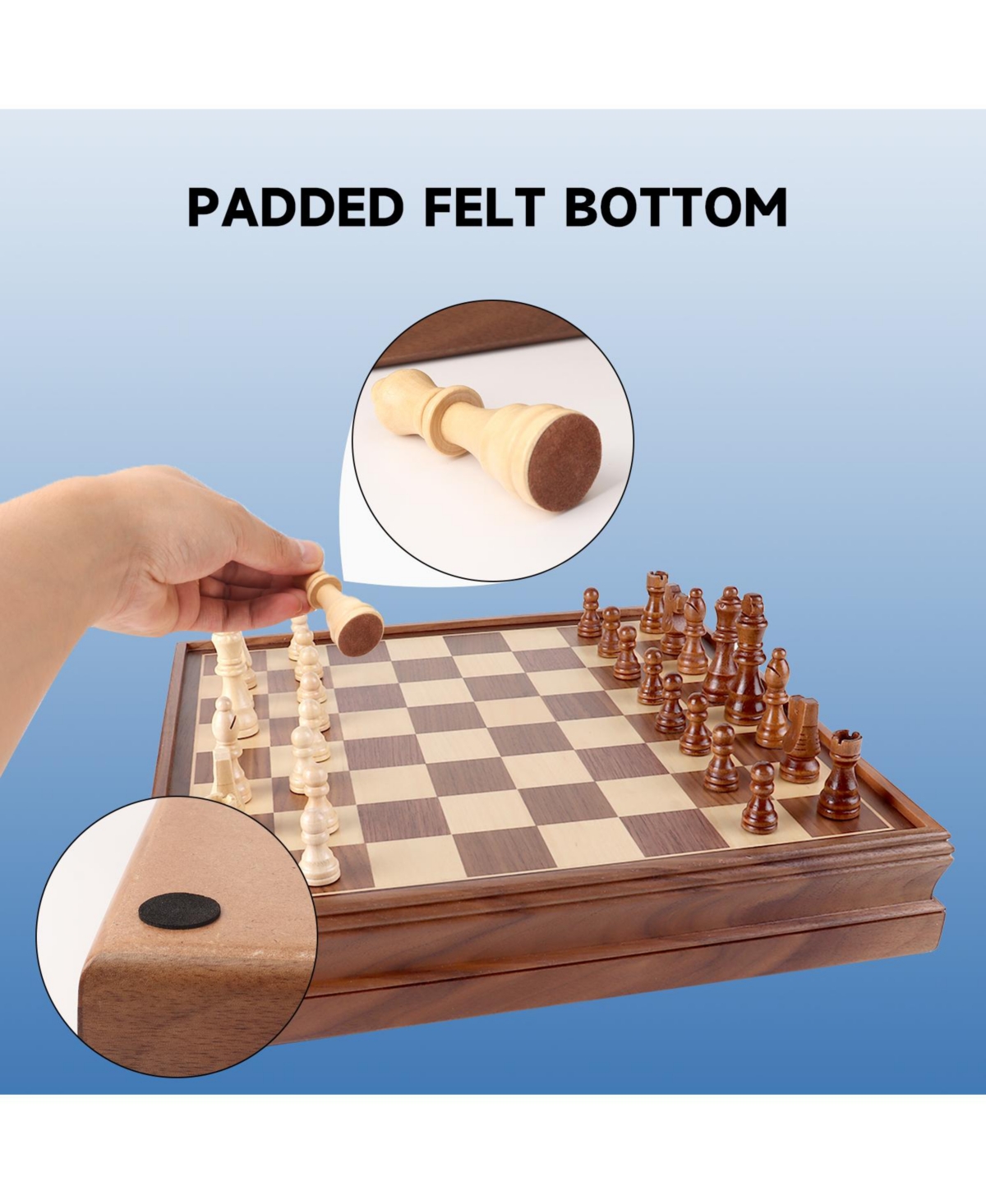 Gse Games & Sports Expert 15" Large Wooden 2-in-1 Chess and Checkers Board Game Combo Set with Drawer, Chess Checker Game Set