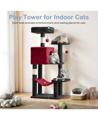 44in Cat Tree Tower: Multi-Cat Climbing, Sisal Posts, Extended Platform, Hammock