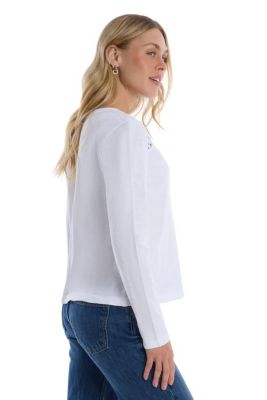 Women's V-Neck Long Sleeve Mixed Media Tee