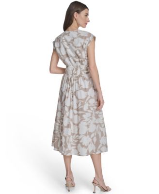 Women's Floral Smocked A-Line Midi Dress