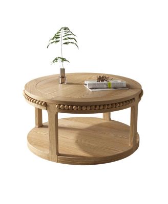 Solid Wood Round Coffee Table - Two-Tier Wood