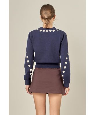 Women's Heart Contrast Knit Cardigan