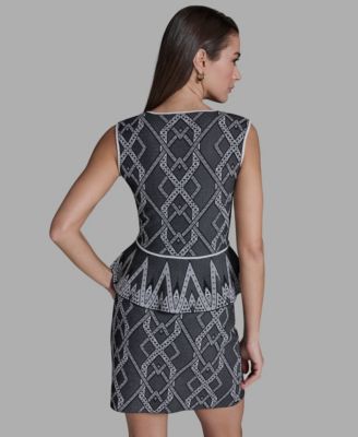 Women's Printed V-Neck Sleeveless Peplum Top