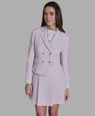 Women's Notch Collar Double-Breasted Tweed Jacket