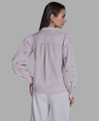 Women's Collared Striped Embellished-Sleeve Shirt