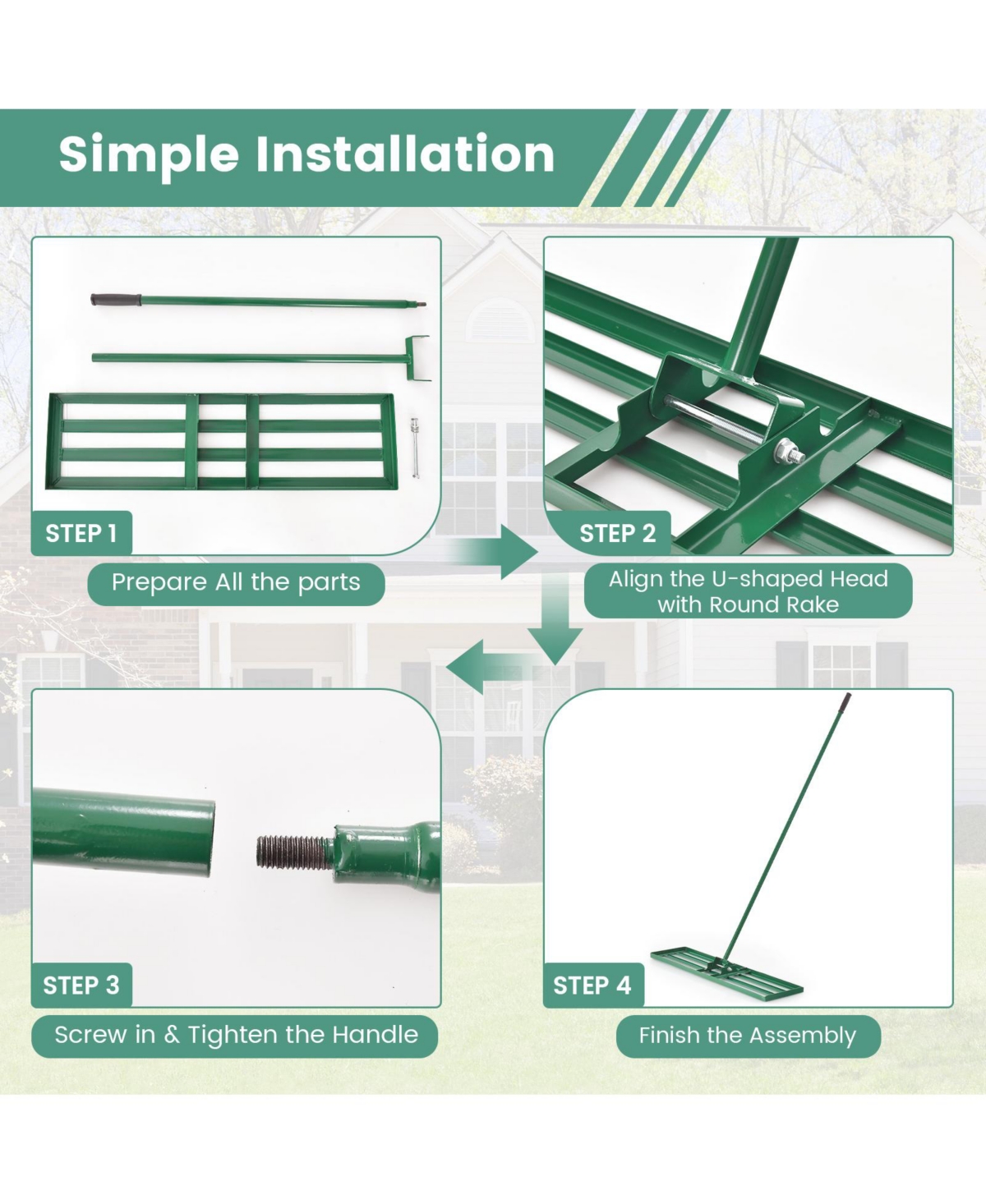 Costway Lawn Leveling Rake 42'' x 10'' Heavy Duty Level Lawn Tool for Garden Backyard/Lawn