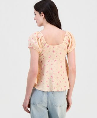 Juniors' Puff-Sleeve Peplum Top