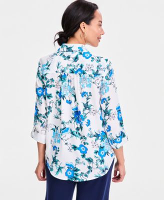 Women's Printed Rhinestone-Button Shirt