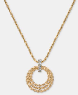 Pav&eacute; Triple Circle Pendant Necklace, 28-1/2" + 3" extender