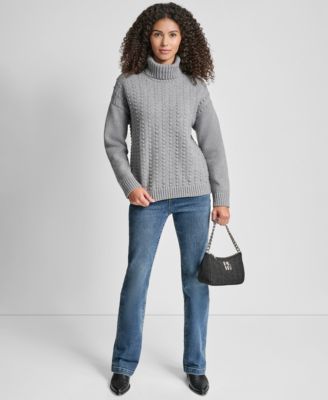 Women's Turtle Neck Bobble Stitch Long Sleeve Sweater
