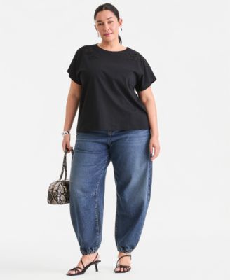 Plus Size Short-Sleeve Lace-Shoulder Tee
