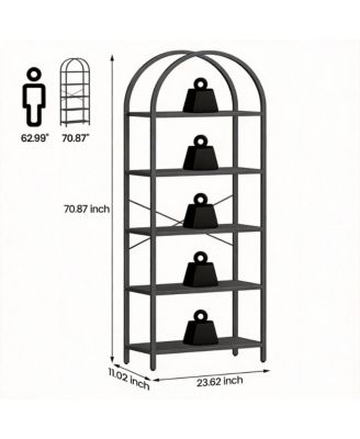5 Tier Arched Bookshelf - Modern Design, Sturdy Metal Frame, Multi-Functional