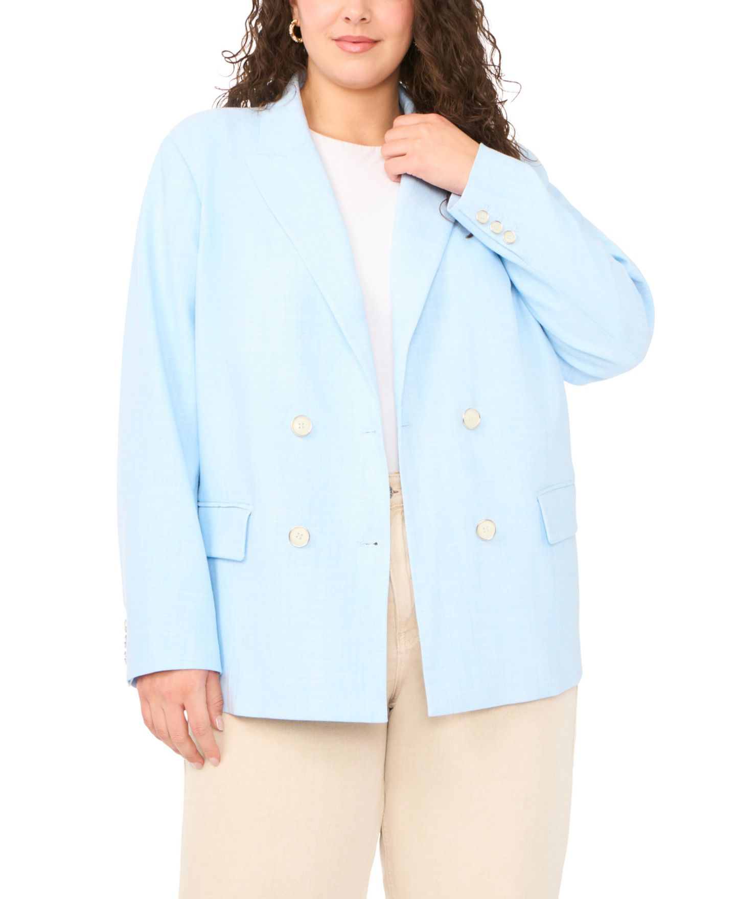 Женский пиджак Vince Camuto Plus Size Double Breasted Flap Pocket Blazer, цвет: Небесно-голубой — фото 1