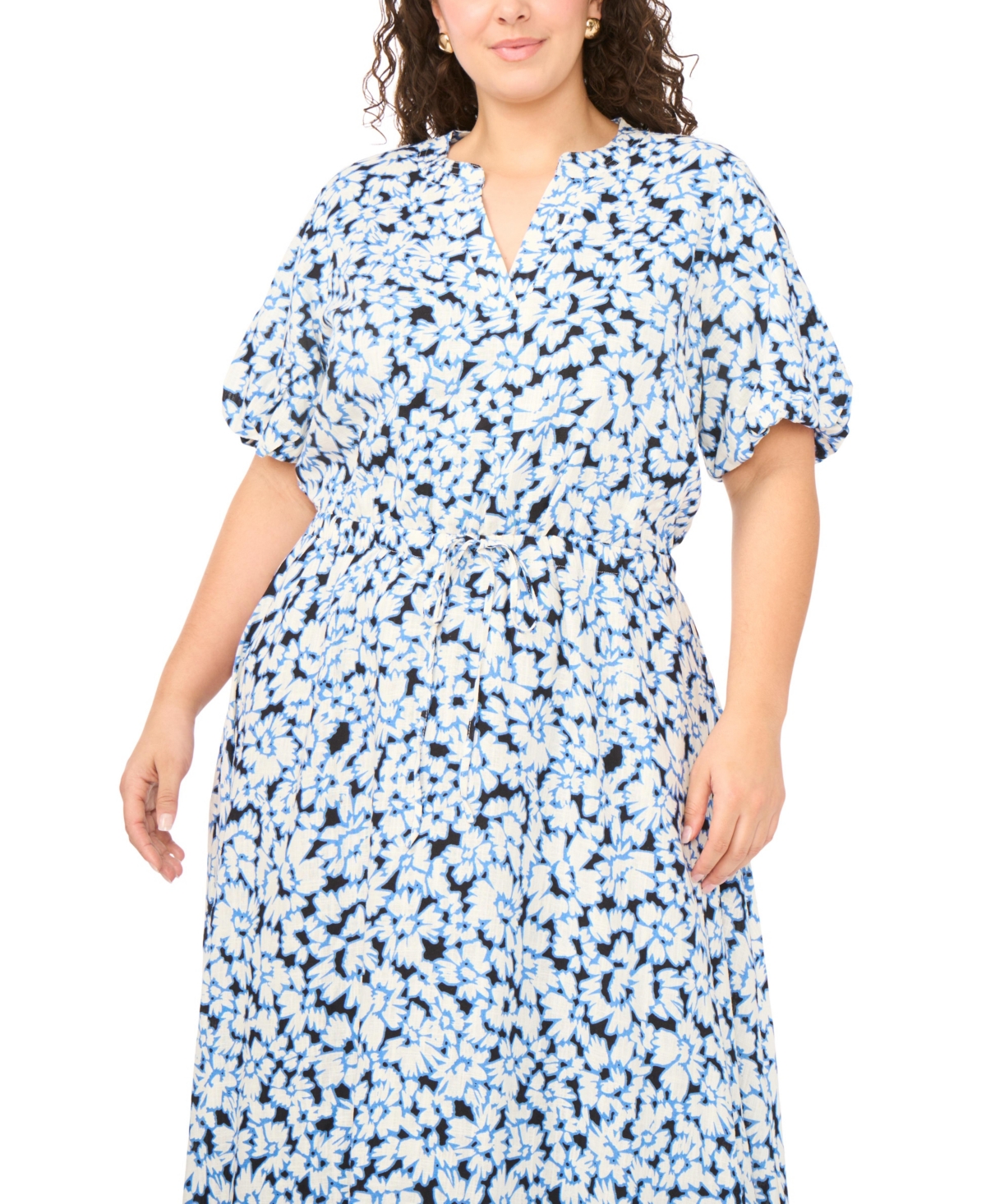 Vince Camuto Plus V-Neck Puff Sleeve Maxi Dress