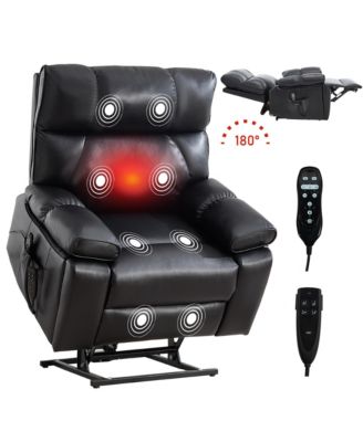 Oversized Dual Motor Power Lift Recliner with Heat & Massage, Hidden Cup Holders, 400 lb Capacity, Faux Leather